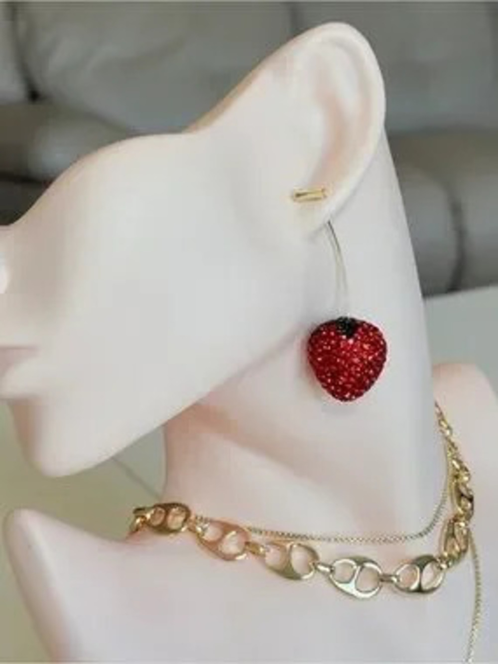 Red Crystal Strawberry Drop Earrings